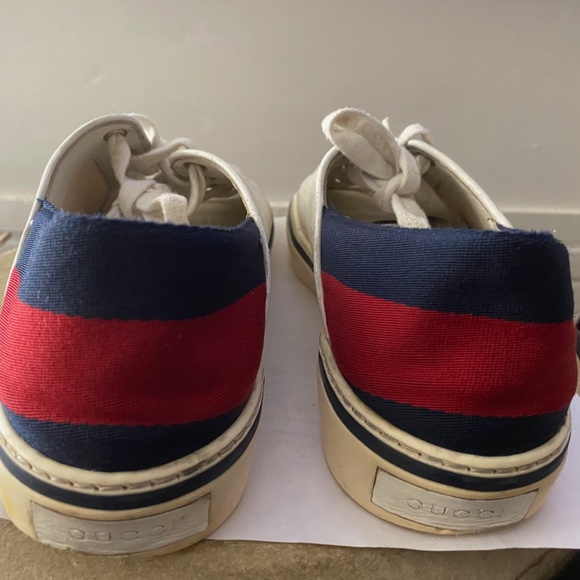 GUCCI MONOGRAMMED FABRIC SNEAKERS RUBBER SHOES 9.5-womens; mens-7.5 laced ITALy - Picture 11 of 11